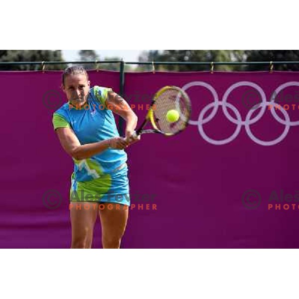 Andreja Klepac of Slovenia in action during practice session at All England Lawn Tennis and Croquet Club in Wimbledon, London 2012 Summer Olympic games, Great Britain on July 25, 2012 