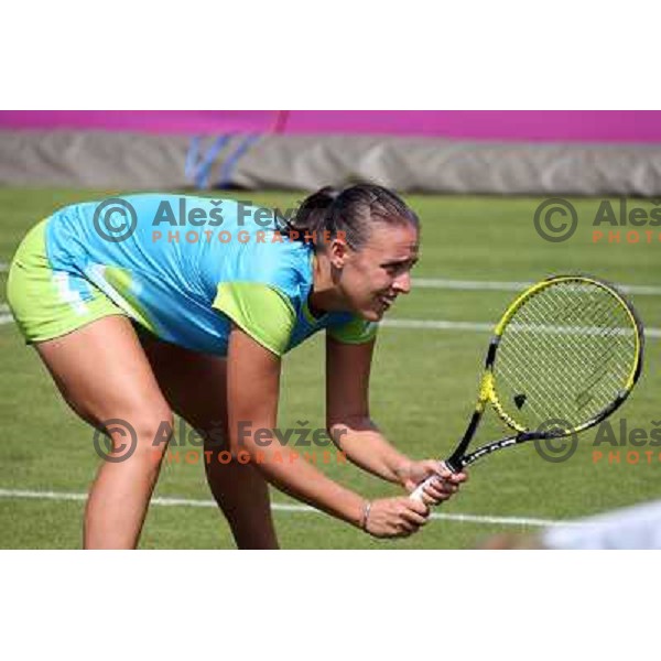 Andreja Klepac of Slovenia in action during practice session at All England Lawn Tennis and Croquet Club in Wimbledon, London 2012 Summer Olympic games, Great Britain on July 25, 2012 