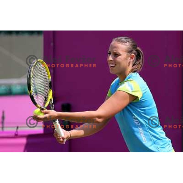 Andreja Klepac of Slovenia in action during practice session at All England Lawn Tennis and Croquet Club in Wimbledon, London 2012 Summer Olympic games, Great Britain on July 25, 2012 