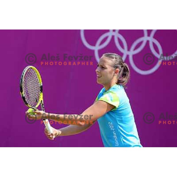 Andreja Klepac of Slovenia in action during practice session at All England Lawn Tennis and Croquet Club in Wimbledon, London 2012 Summer Olympic games, Great Britain on July 25, 2012 
