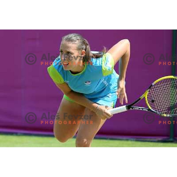 Andreja Klepac of Slovenia in action during practice session at All England Lawn Tennis and Croquet Club in Wimbledon, London 2012 Summer Olympic games, Great Britain on July 25, 2012 