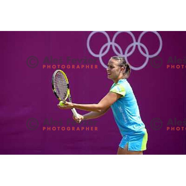 Andreja Klepac of Slovenia in action during practice session at All England Lawn Tennis and Croquet Club in Wimbledon, London 2012 Summer Olympic games, Great Britain on July 25, 2012 