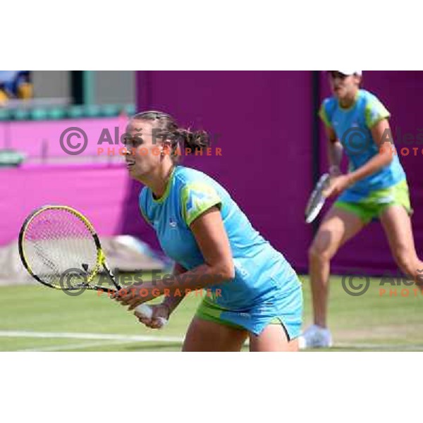 Andreja Klepac of Slovenia in action during practice session at All England Lawn Tennis and Croquet Club in Wimbledon, London 2012 Summer Olympic games, Great Britain on July 25, 2012 