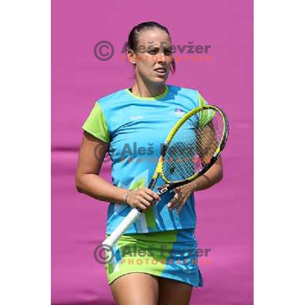 Andreja Klepac of Slovenia in action during practice session at All England Lawn Tennis and Croquet Club in Wimbledon, London 2012 Summer Olympic games, Great Britain on July 25, 2012 