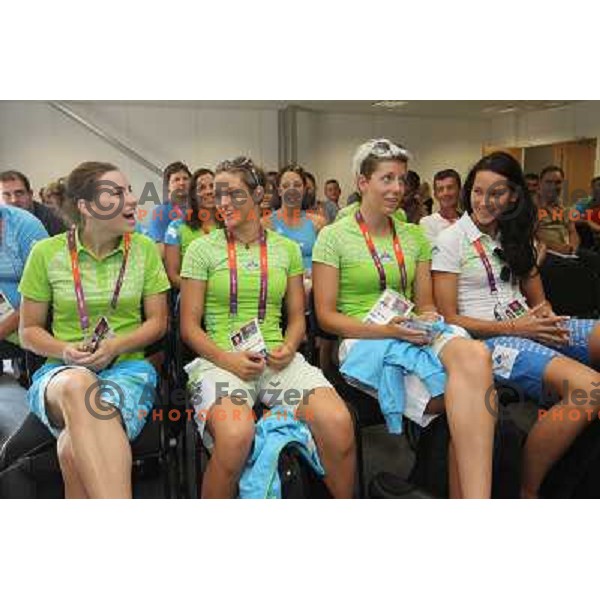Nastja Govejsek, Mojca Sagmeister,Tjasa Oder, Ursa Bezan of Slovenia at press conference of Slovenia Olympic team in Olympic Village during London 2012 Summer Olympic games, Great Britain on July 26, 2012 