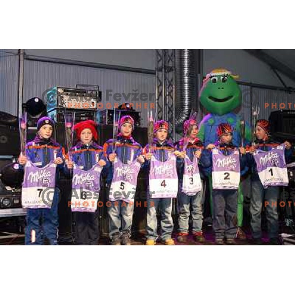 Kids with bibs at draw of starting numbers for 43.Golden Fox Trophy- FIS World Cup slalom Women in Kranjska Gora, Slovenia on 07.01.2007 photo by Ales Fevzer