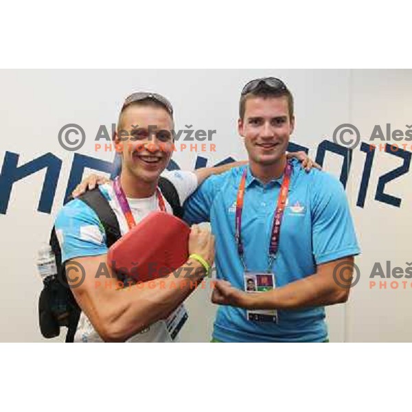 Robert Zbogar and Klemen Strajhar of Slovenia at press conference of Slovenia Olympic team in Olympic Village during London 2012 Summer Olympic games, Great Britain on July 26, 2012 