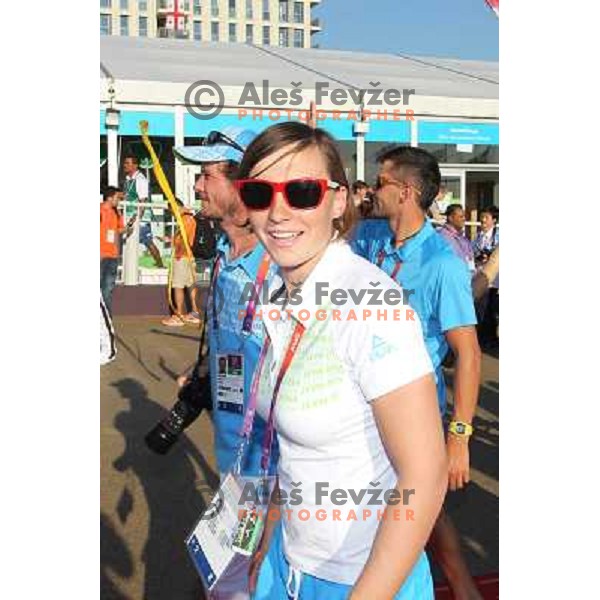 Welcome ceremony and Raising of the flag of Slovenia Olympic team in Olympic Village during London 2012 Summer Olympic games, Great Britain on July 26, 2012 