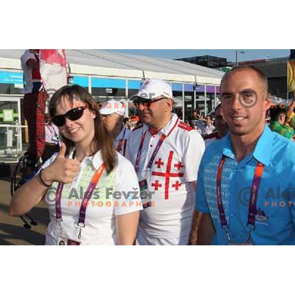 Welcome ceremony and Raising of the flag of Slovenia Olympic team in Olympic Village during London 2012 Summer Olympic games, Great Britain on July 26, 2012 