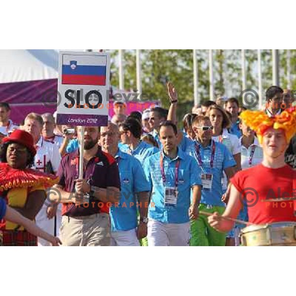 Welcome ceremony and Raising of the flag of Slovenia Olympic team in Olympic Village during London 2012 Summer Olympic games, Great Britain on July 26, 2012 
