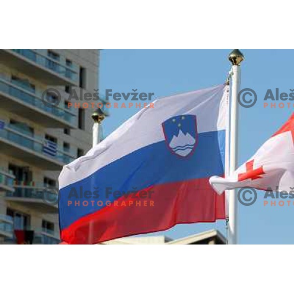 Welcome ceremony and Raising of the flag of Slovenia Olympic team in Olympic Village during London 2012 Summer Olympic games, Great Britain on July 26, 2012 