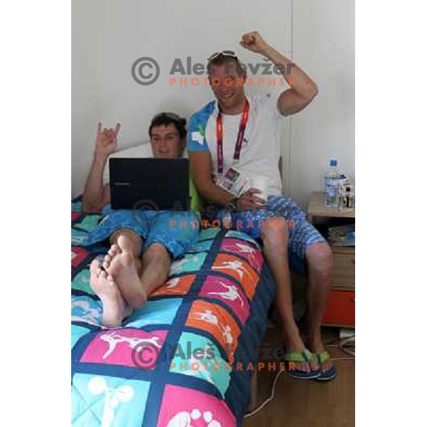 Peter Kauzer and Benjamin Savsek of Slovenia in the Olympic Village during London 2012 Summer Olympic games, Great Britain on July 26, 2012 