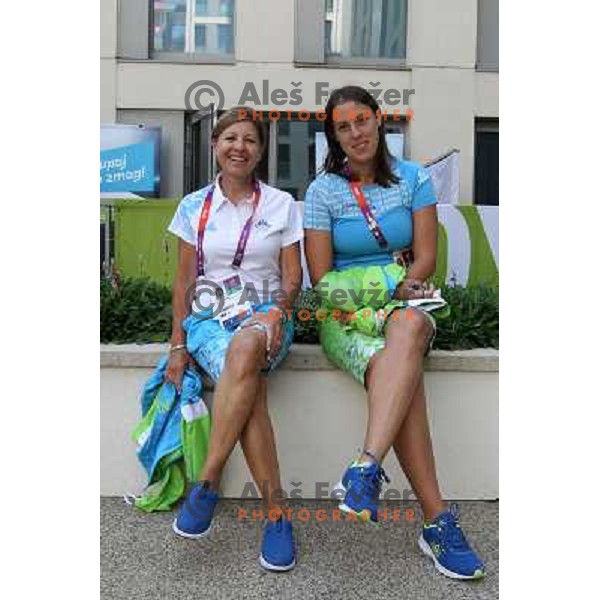 Mima Jausevec and Andreja Klepac of Slovenia in the Olympic Village during London 2012 Summer Olympic games, Great Britain on July 26, 2012 