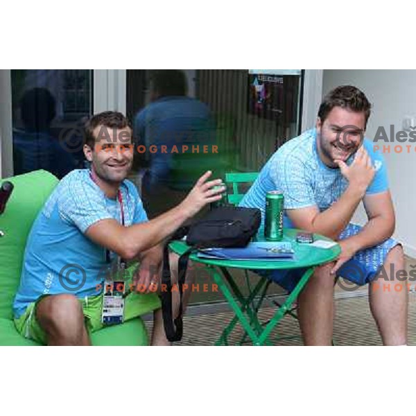 Andrej Hauptman and Filip Tisma of Slovenia in the Olympic Village during London 2012 Summer Olympic games, Great Britain on July 26, 2012 