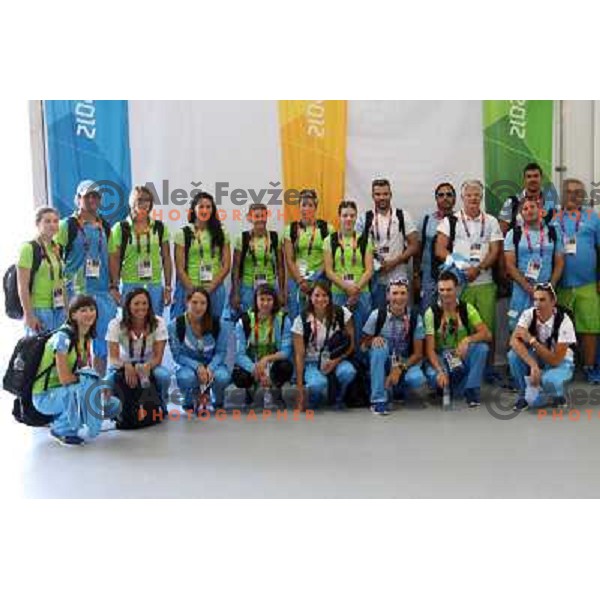 Swimmers, tennis players, cyclists of Slovenia in the Olympic Village during London 2012 Summer Olympic games, Great Britain on July 26, 2012 