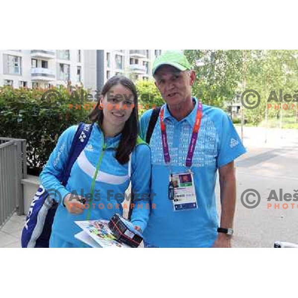 Maja Tvrdy and coach Mykola Peshekhonov of Slovenia in the Olympic Village during London 2012 Summer Olympic games, Great Britain on July 26, 2012 