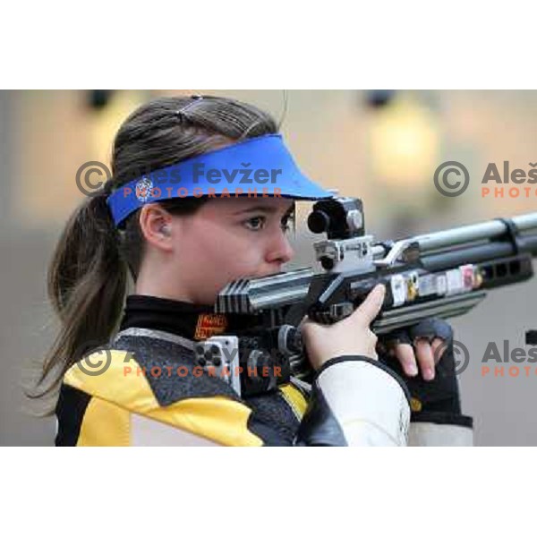 Shooter Ziva Dvorsak of Slovenia during practice session in shooting complex of The Royal Artillery Barracks during London 2012 Summer Olympic Games in London, Great Britain on July 26, 2012 