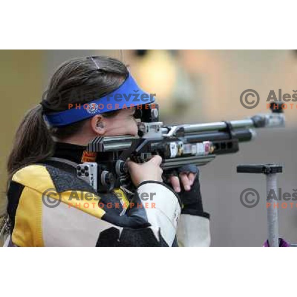 Shooter Ziva Dvorsak of Slovenia during practice session in shooting complex of The Royal Artillery Barracks during London 2012 Summer Olympic Games in London, Great Britain on July 26, 2012 