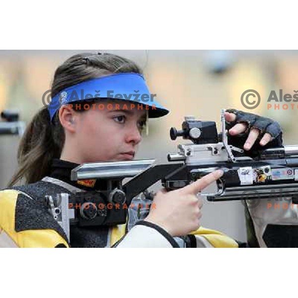 Shooter Ziva Dvorsak of Slovenia during practice session in shooting complex of The Royal Artillery Barracks during London 2012 Summer Olympic Games in London, Great Britain on July 26, 2012 