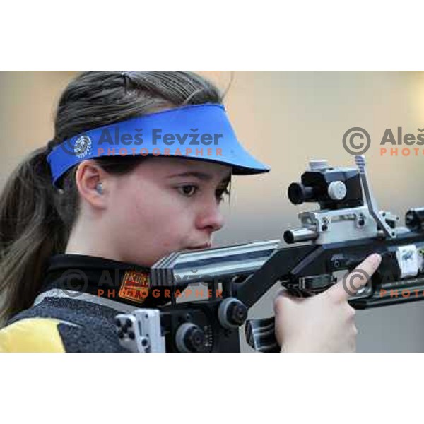 Shooter Ziva Dvorsak of Slovenia during practice session in shooting complex of The Royal Artillery Barracks during London 2012 Summer Olympic Games in London, Great Britain on July 26, 2012 
