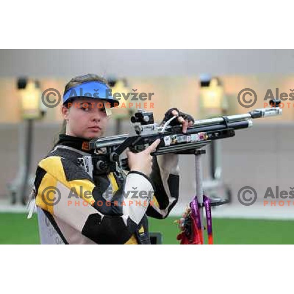 Shooter Ziva Dvorsak of Slovenia during practice session in shooting complex of The Royal Artillery Barracks during London 2012 Summer Olympic Games in London, Great Britain on July 26, 2012 