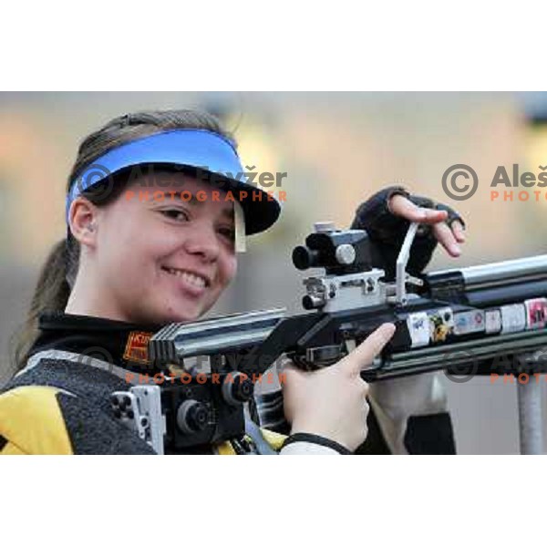 Shooter Ziva Dvorsak of Slovenia during practice session in shooting complex of The Royal Artillery Barracks during London 2012 Summer Olympic Games in London, Great Britain on July 26, 2012 