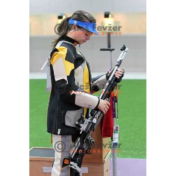 Shooter Ziva Dvorsak of Slovenia during practice session in shooting complex of The Royal Artillery Barracks during London 2012 Summer Olympic Games in London, Great Britain on July 26, 2012 