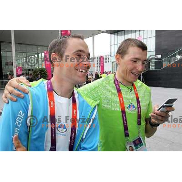 Borut Bozic and Jani Brajkovic of Slovenia cycling team during London 2012 Summer Olympic Games, Great Britain on July 27, 2012 