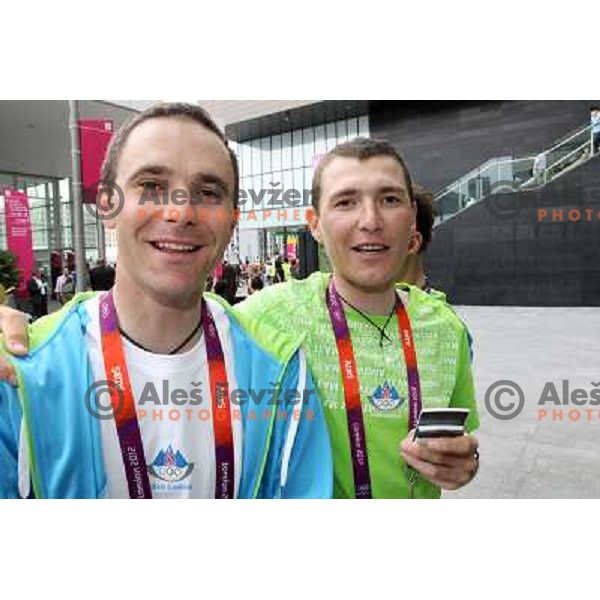 Borut Bozic and Jani Brajkovic of Slovenia cycling team during London 2012 Summer Olympic Games, Great Britain on July 27, 2012 