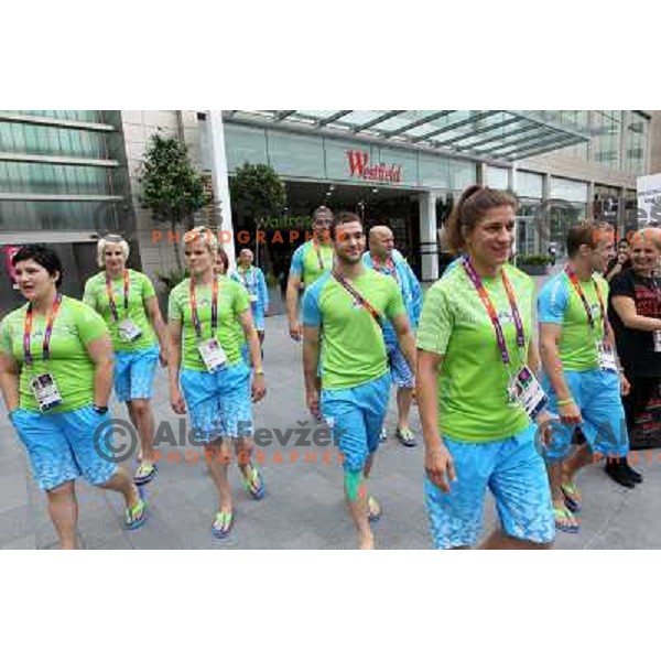 Lucija Polavder, Aljaz Sedej, Rasa Sraka Vukovic, Rok Draksic of Slovenia judo team during London 2012 Summer Olympic Games, Great Britain on July 27, 2012 