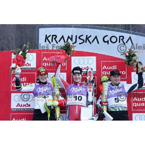 Golden Fox Combination winners Hosp, Zahrobska and Poutiainen at FIS World Cup Women race in Kranjska Gora, Slovenia on 07.01.2007 photo by Ales Fevzer
