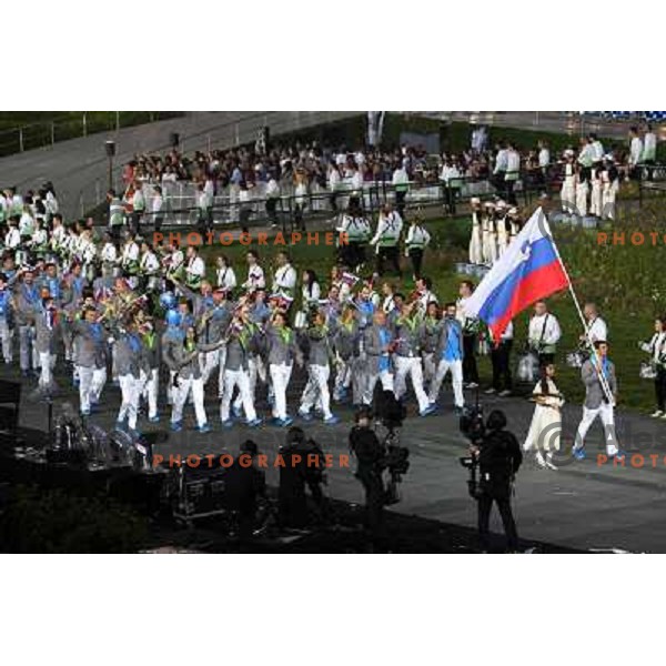 Flag bearer Peter Kauzer and Team Slovenia marching during Opening Ceremony of London 2012 Summer Olympic Games, Great Britain on July 27, 2012 