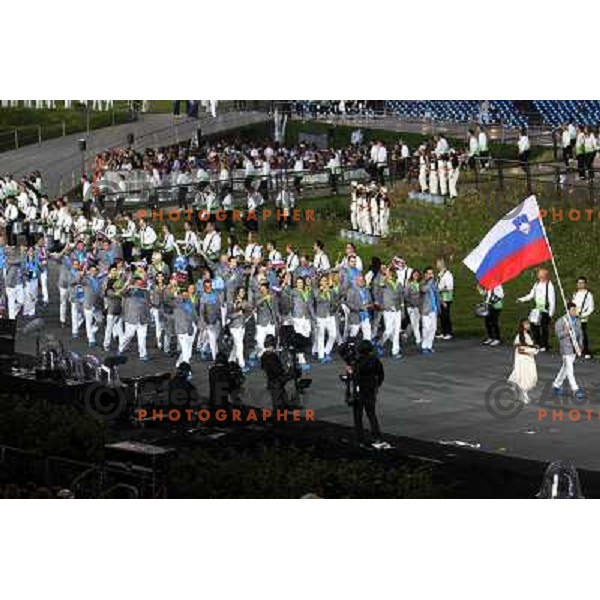 Flag bearer Peter Kauzer and Team Slovenia marching during Opening Ceremony of London 2012 Summer Olympic Games, Great Britain on July 27, 2012 