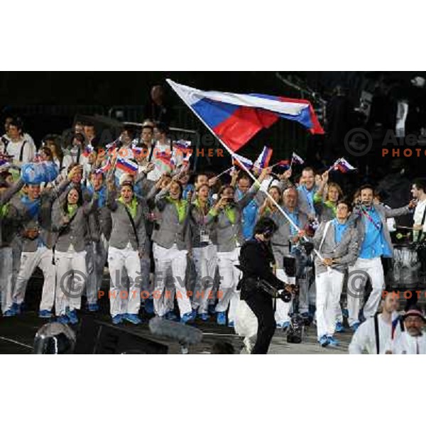 Flag bearer Peter Kauzer and Team Slovenia marching during Opening Ceremony of London 2012 Summer Olympic Games, Great Britain on July 27, 2012 