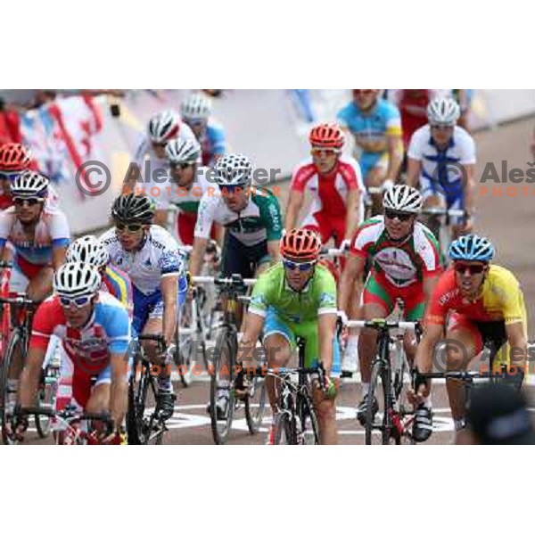 Borut Bozic of Slovenia after crossing finish lane during men\'s Cycling road race at London 2012 Summer Olympic Games, Great Britain on July 28, 2012 