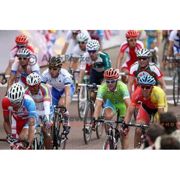 Borut Bozic of Slovenia after crossing finish lane during men\'s Cycling road race at London 2012 Summer Olympic Games, Great Britain on July 28, 2012 