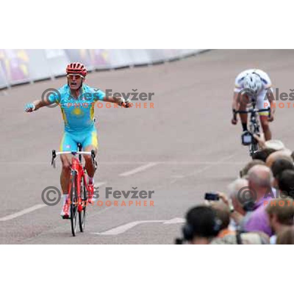Alexandr Vinokurov of Kazakhstan, winner of the men\'s Cycling road race 249.5 km during London 2012 Summer Olympic Games, Great Britain on July 28, 2012 