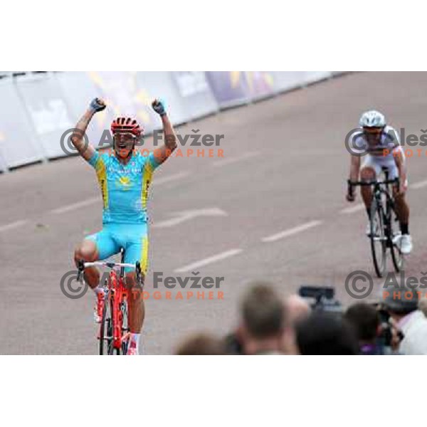Alexandr Vinokurov of Kazakhstan, winner of the men\'s Cycling road race 249.5 km during London 2012 Summer Olympic Games, Great Britain on July 28, 2012 