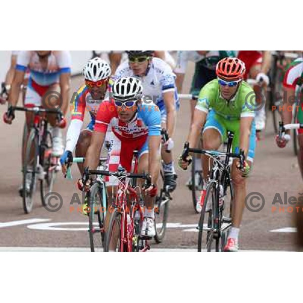 Radoslav Rogina (CRO) and Borut Bozic (SLO) at the men\'s Cycling road race 249.5 km during London 2012 Summer Olympic Games, Great Britain on July 28, 2012 