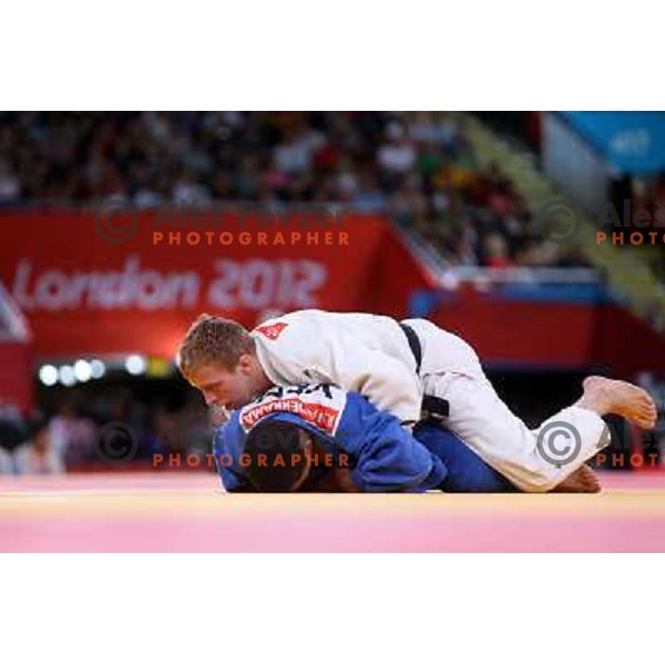 Rok Draksic of Slovenia fights with Ricardo Valderrama in men\'s judo -66 kg tournament at London 2012 Summer Olympic games, Great Britain on July 29, 2012 