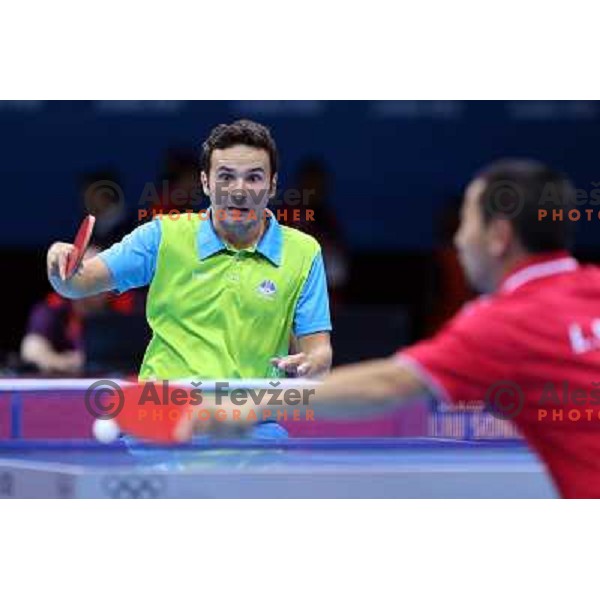 Bojan Tokic of Slovenia in action in second round of table tennis tournament in Excel at London 2012 Summer Olympic games on July 29, 2012 