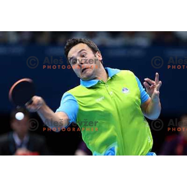 Bojan Tokic of Slovenia in action in second round of table tennis tournament in Excel at London 2012 Summer Olympic games on July 29, 2012 