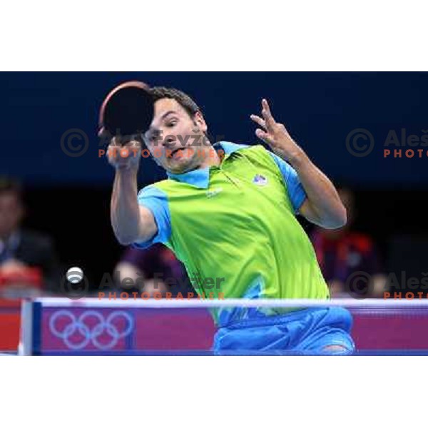 Bojan Tokic of Slovenia in action in second round of table tennis tournament in Excel at London 2012 Summer Olympic games on July 29, 2012 