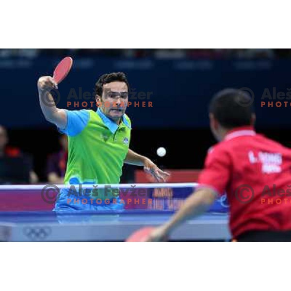Bojan Tokic of Slovenia in action in second round of table tennis tournament in Excel at London 2012 Summer Olympic games on July 29, 2012 