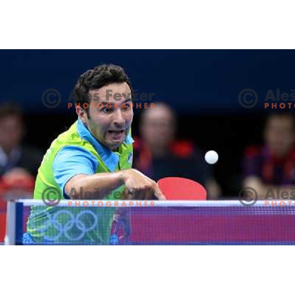 Bojan Tokic of Slovenia in action in second round of table tennis tournament in Excel at London 2012 Summer Olympic games on July 29, 2012 