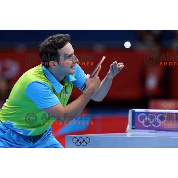 Bojan Tokic of Slovenia in action in second round of table tennis tournament in Excel at London 2012 Summer Olympic games on July 29, 2012 
