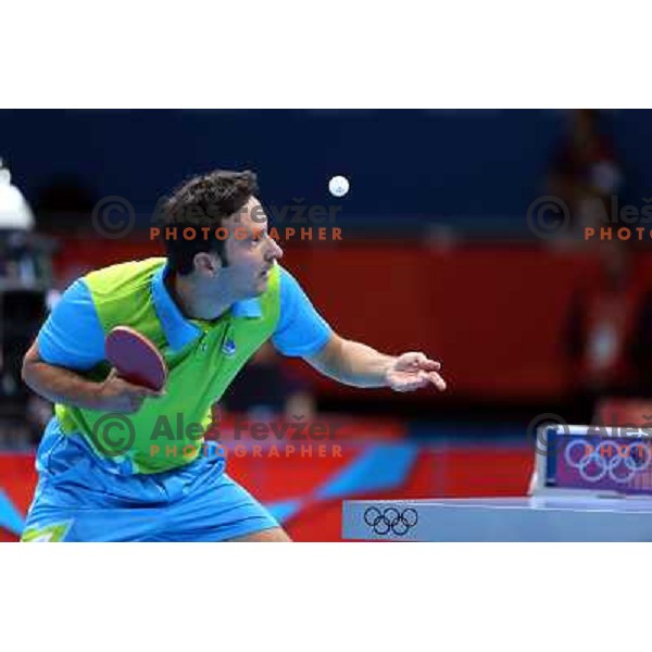 Bojan Tokic of Slovenia in action in second round of table tennis tournament in Excel at London 2012 Summer Olympic games on July 29, 2012 