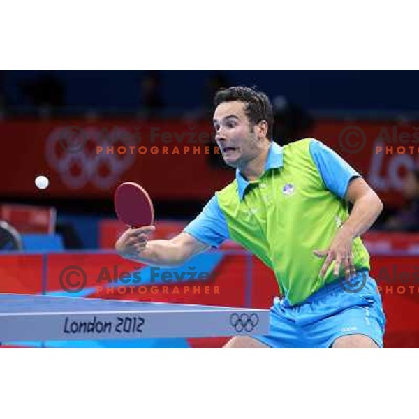 Bojan Tokic of Slovenia in action in second round of table tennis tournament in Excel at London 2012 Summer Olympic games on July 29, 2012 