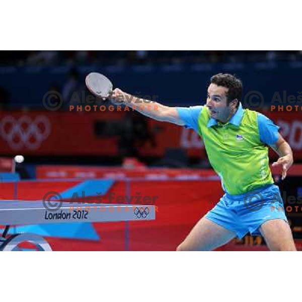 Bojan Tokic of Slovenia in action in second round of table tennis tournament in Excel at London 2012 Summer Olympic games on July 29, 2012 