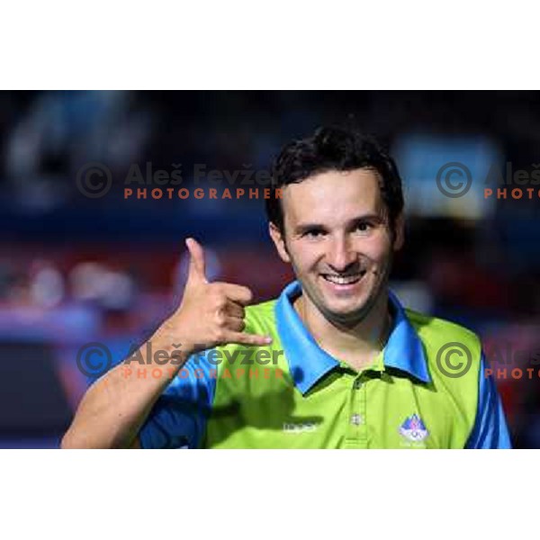Bojan Tokic of Slovenia in action in second round of table tennis tournament in Excel at London 2012 Summer Olympic games on July 29, 2012 